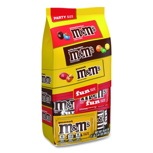 M and M's Milk Chocolate, Peanut and Peanut Butter Variety Pack Fun Size Chocolate Candy Assortment, 19.41 oz Bag