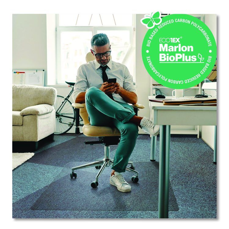 Ecotex Marlon BioPlus Polycarbonate Chair Mat for Low to Medium Pile Carpeted Floors, Rectangular, 35" x 47", Clear