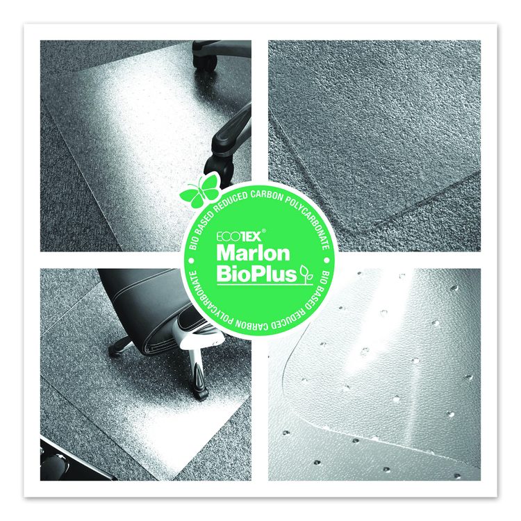 Ecotex Marlon BioPlus Polycarbonate Chair Mat for Low to Medium Pile Carpeted Floors, Rectangular, 35" x 47", Clear