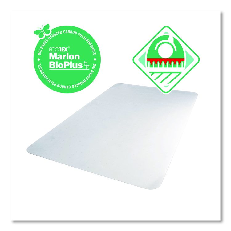 Ecotex Marlon BioPlus Polycarbonate Chair Mat for Low to Medium Pile Carpeted Floors, Rectangular, 45" x 53", Clear