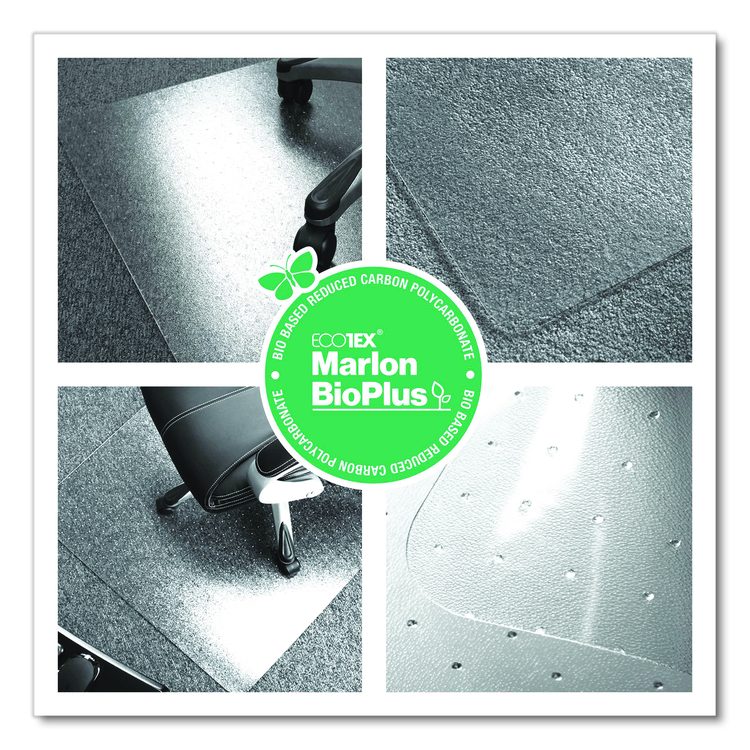 Ecotex Marlon BioPlus Polycarbonate Chair Mat for Low to Medium Pile Carpeted Floors, Rectangular, 45" x 53", Clear