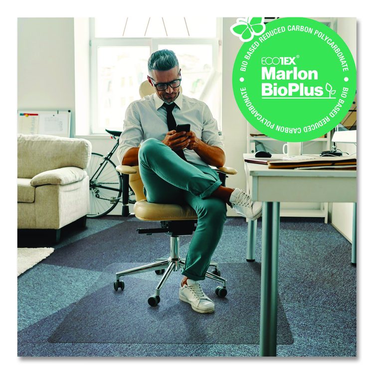 Ecotex Marlon BioPlus Polycarbonate Chair Mat for Low to Medium Pile Carpeted Floors, Rectangular, 46" x 60", Clear