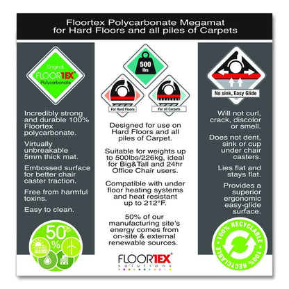 Cleartex MegaMat Heavy-Duty Polycarbonate Mats for Flat to Plush Pile Carpeted and Hard Floors, Rectangular, 46" x 53", Clear