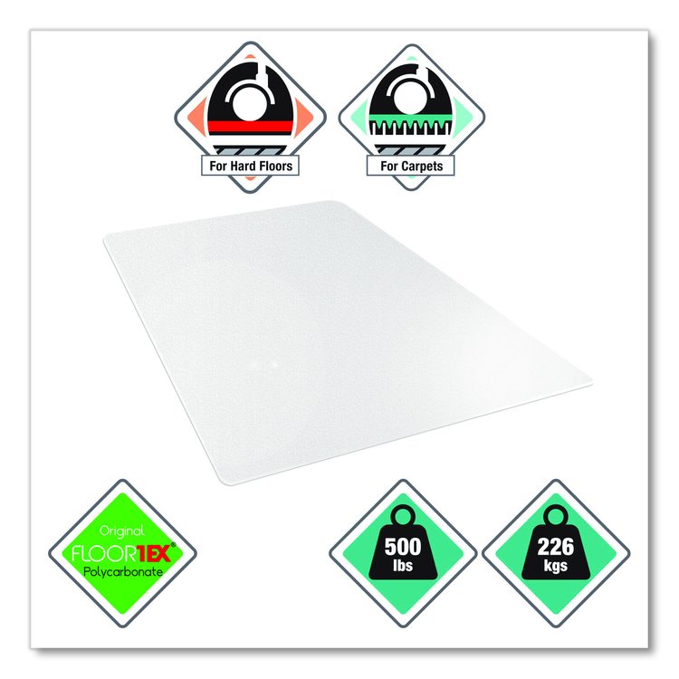 Cleartex MegaMat Heavy-Duty Polycarbonate Mats for Flat to Plush Pile Carpeted and Hard Floors, Rectangular, 46" x 53", Clear