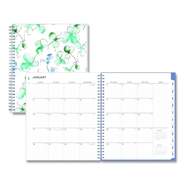 Lindley Monthly Planner, Floral Artwork, 10 x 8, White/Blue/Green Cover, 12-Month (Jan to Dec): 2026