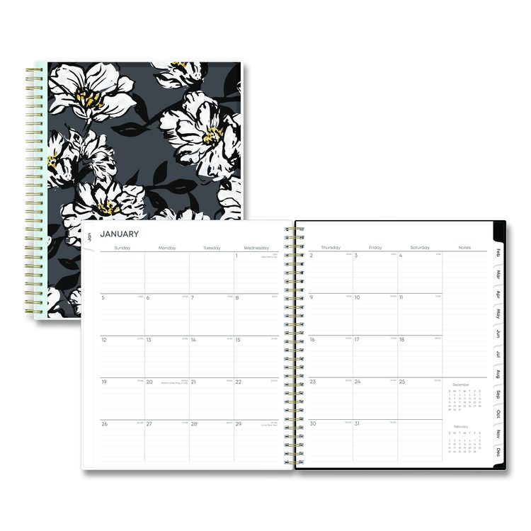 Baccara Dark Monthly Planner, Floral Artwork, 10 x 8, Gray/Black/Gold Cover, 12-Month (Jan to Dec): 2026