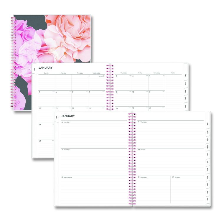Joselyn Weekly/Monthly Planner, Floral Artwork, 11 x 8.5, Pink/Peach/Black Cover, 12-Month (Jan to Dec): 2026