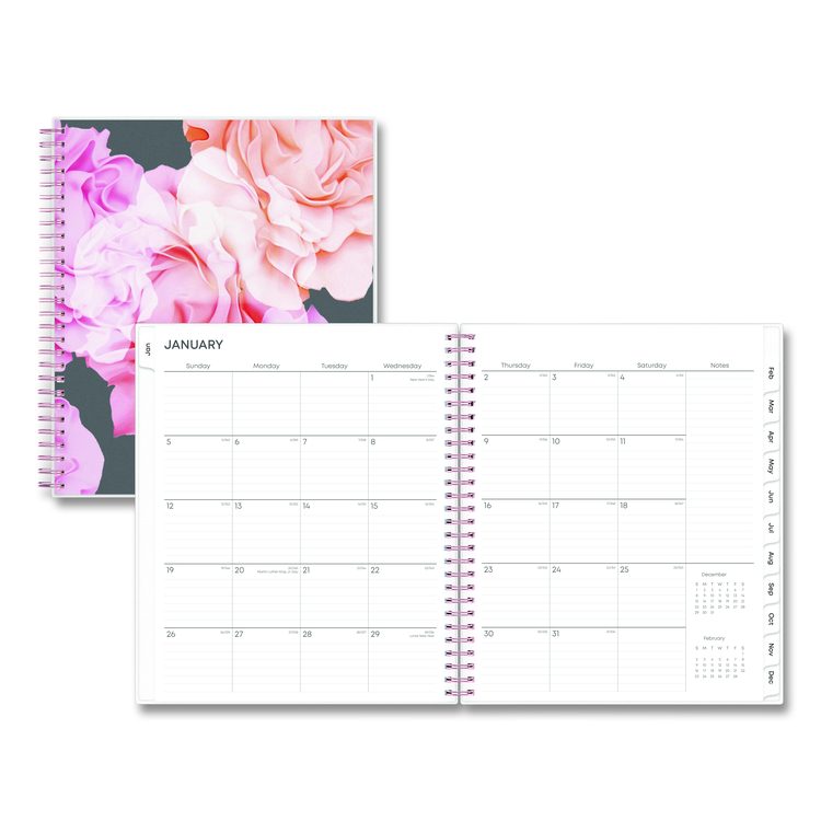 Joselyn Monthly Wirebound Planner, Floral Artwork, 10 x 8, Pink/Peach/Black Cover, 12-Month (Jan to Dec): 2026