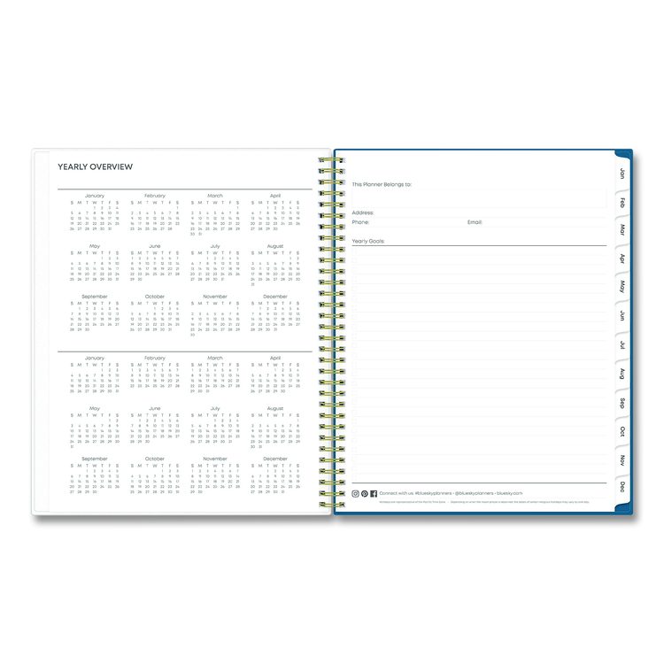 Bakah Blue Weekly/Monthly Planner, Floral Artwork, 11 x 8.5, Blue/White Cover, 12-Month (Jan to Dec): 2026