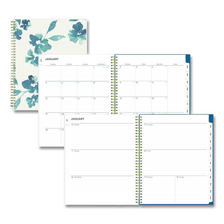 Bakah Blue Weekly/Monthly Planner, Floral Artwork, 11 x 8.5, Blue/White Cover, 12-Month (Jan to Dec): 2026