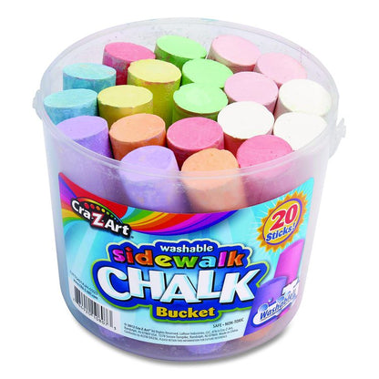 Washable Sidewalk Jumbo Chalk in Storage Bucket with Lid and Handle, 12.63", 20 Assorted Colors
