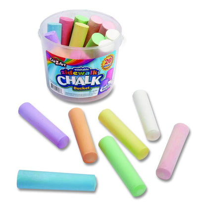Washable Sidewalk Jumbo Chalk in Storage Bucket with Lid and Handle, 12.63", 20 Assorted Colors