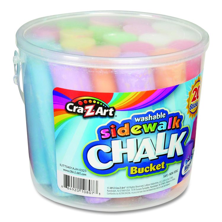 Washable Sidewalk Jumbo Chalk in Storage Bucket with Lid and Handle, 12.63", 20 Assorted Colors