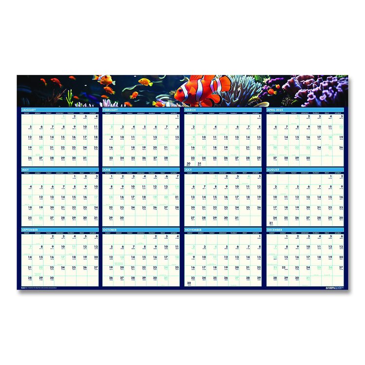 Earthscapes Recycled Reversible/Erasable Yearly Wall Calendar, Sea Life Photos, 24 x 37, White Sheets, 12-Month(Jan-Dec):2026