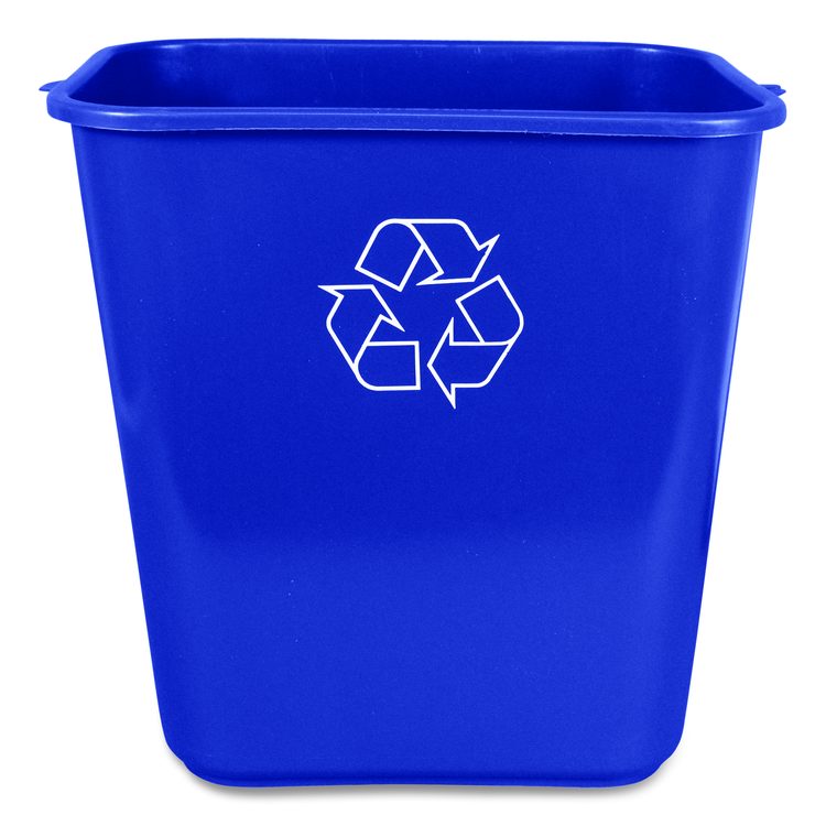 Soft-Sided Recycle Logo Plastic Wastebasket, 28 qt, Polyethylene, Blue