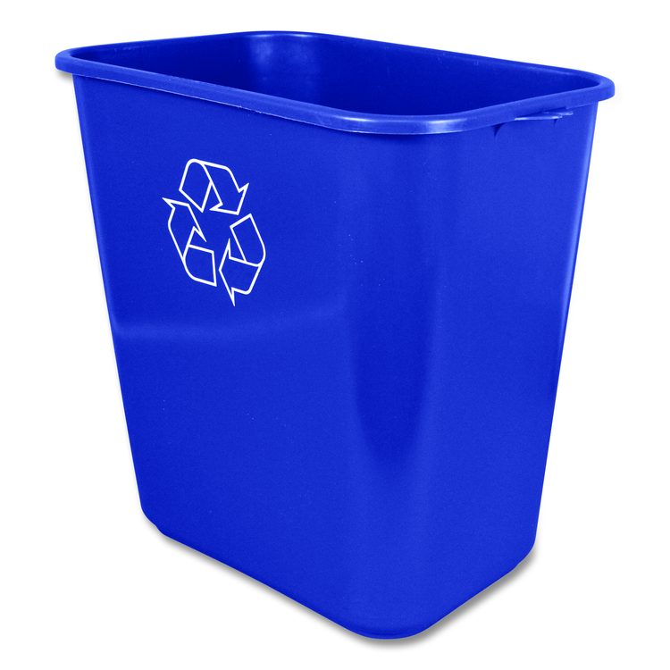 Soft-Sided Recycle Logo Plastic Wastebasket, 28 qt, Polyethylene, Blue