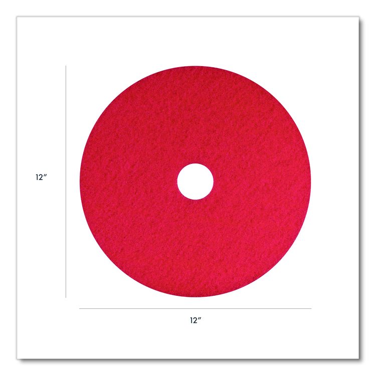 Buffing Pad, 12" Diameter, Red, 5/Carton