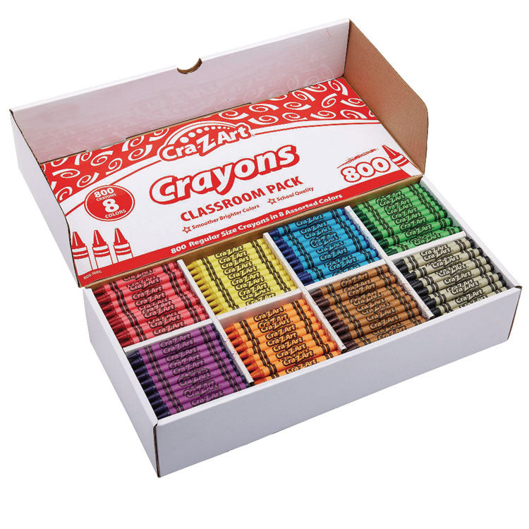 Crayons Classpack with Compartmentalized Storage Box, Regular Size, 8 Assorted Colors, 800/Pack