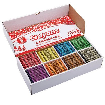 Crayons Classpack with Compartmentalized Storage Box, Regular Size, 8 Assorted Colors, 800/Pack