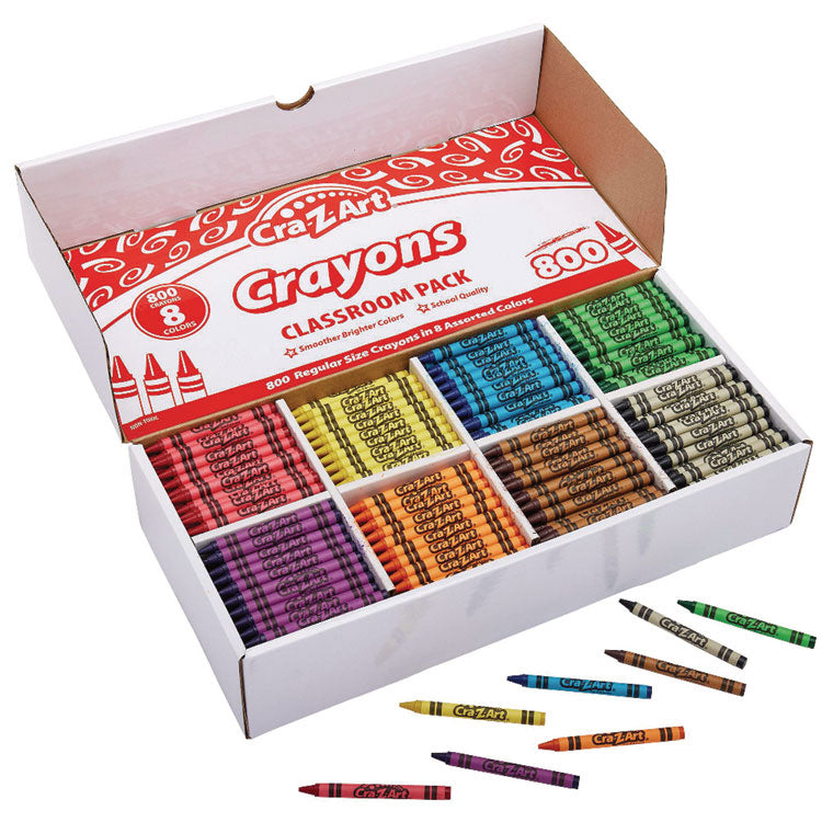 Crayons Classpack with Compartmentalized Storage Box, Regular Size, 8 Assorted Colors, 800/Pack