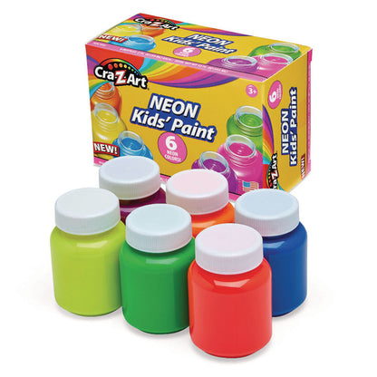 Neon Washable Kids' Paint, 6 Assorted Neon Colors, 2 oz Bottle, 6/Pack