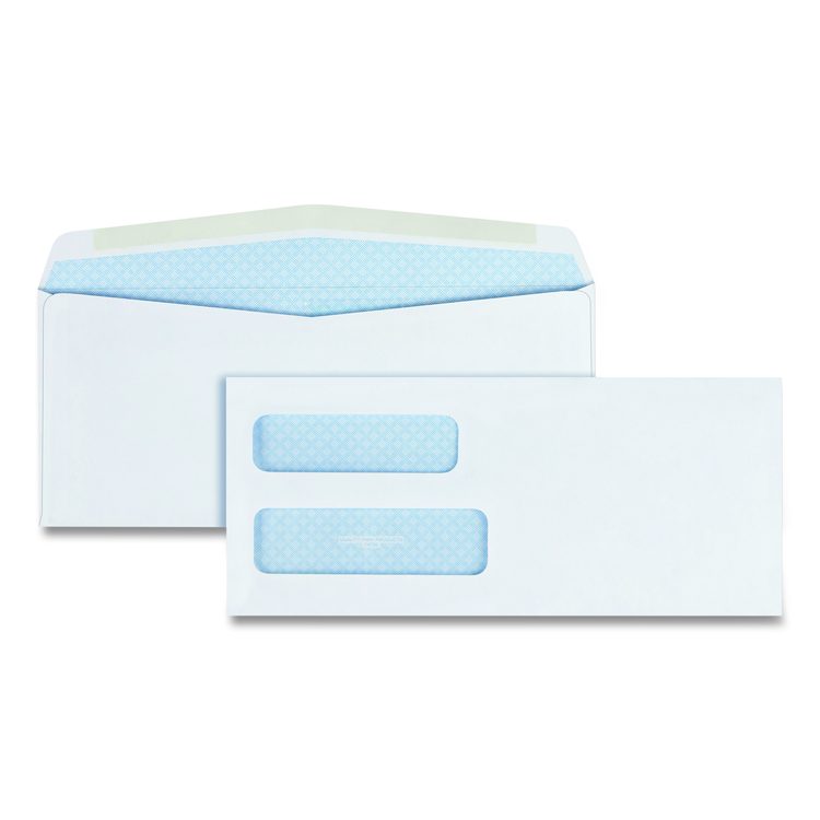Double Window Security-Tinted Check Envelope, #10, Commercial Flap, Gummed Closure, 4.13 x 9.5, White, 500/Box