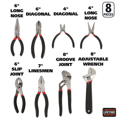 8-Piece Steel Pliers and Wrench Tool Set