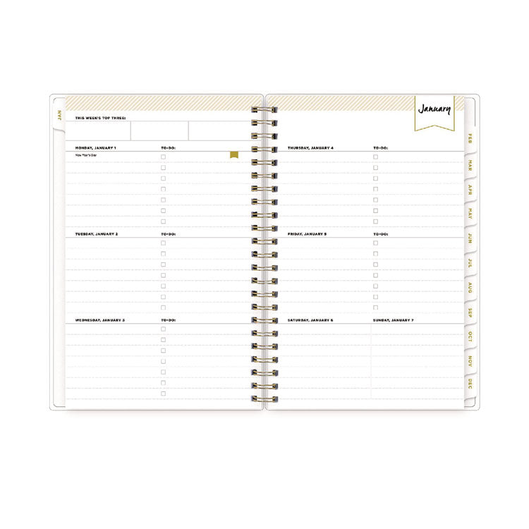 Day Designer Tile Weekly/Monthly Planner, Geometric Artwork, 8 x 5, Blue/White Cover, 12-Month (Jan to Dec): 2026