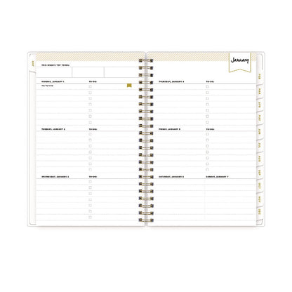 Day Designer Tile Weekly/Monthly Planner, Geometric Artwork, 8 x 5, Blue/White Cover, 12-Month (Jan to Dec): 2026