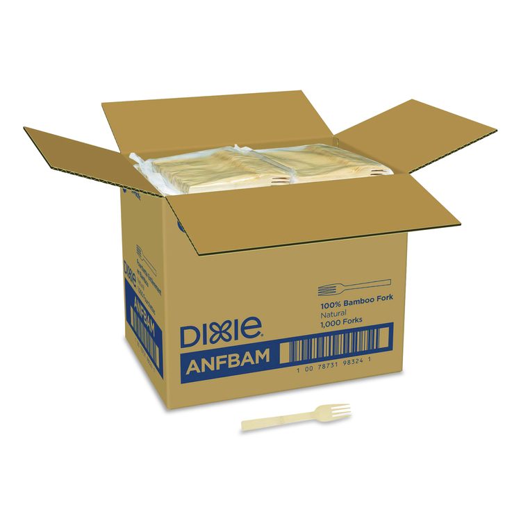 Bamboo Cutlery, Mediumweight Fork, Paper, Light Golden, 100/Pack, 10 Packs/Carton