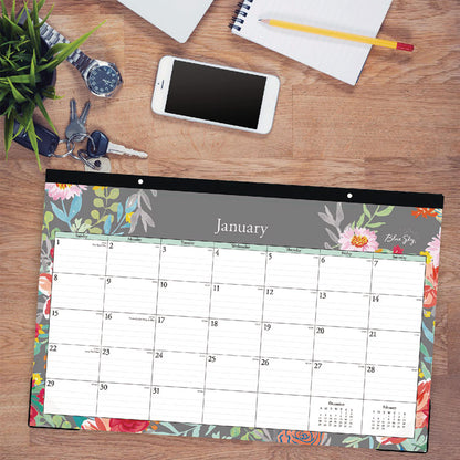 Sophie Desk Pad, Floral Artwork, 17 x 11, Multicolor Sheets, Black Binding, Clear Corners, 12-Month (Jan to Dec): 2026