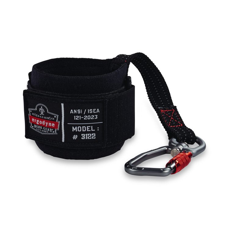 Squids 3122 Pull-On Wrist Tool Lanyard with Carabiner Anchor, 5 lb Max Working Capacity, 7" Long, Black