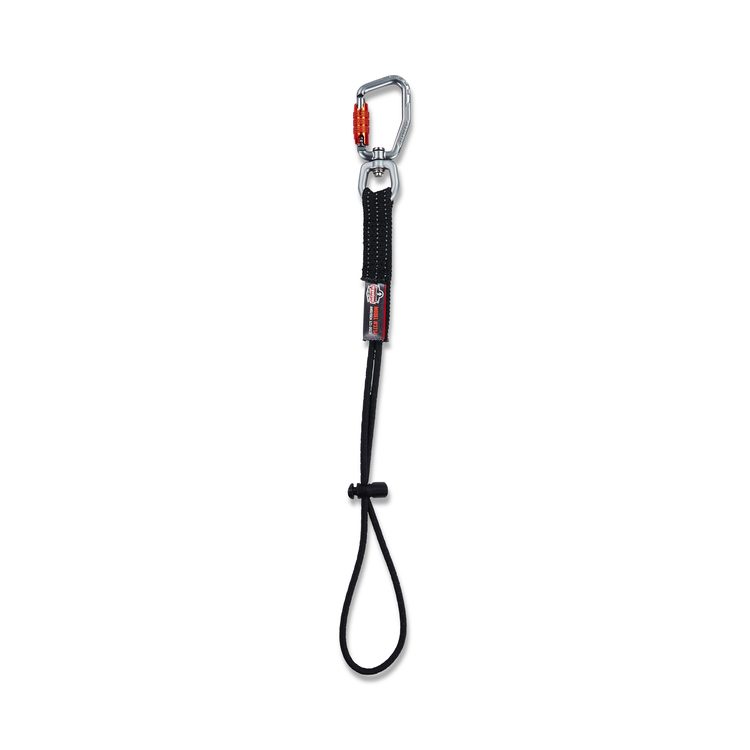 Squids 3714 Elastic Tool Tail Lanyard w/Carabiner and Cinch Loop, 10 lb Max Working Capacity, 15" Long, Black, 3/Pack