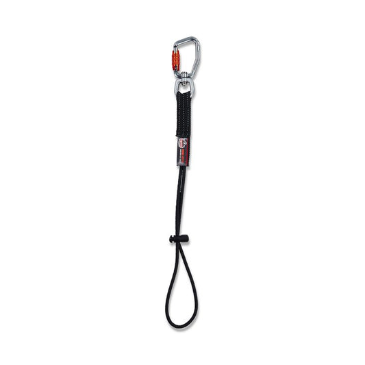 Squids 3714 Elastic Tool Tail Lanyard w/Carabiner and Cinch Loop, 10 lb Max Working Capacity, 15" Long, Black, 3/Pack