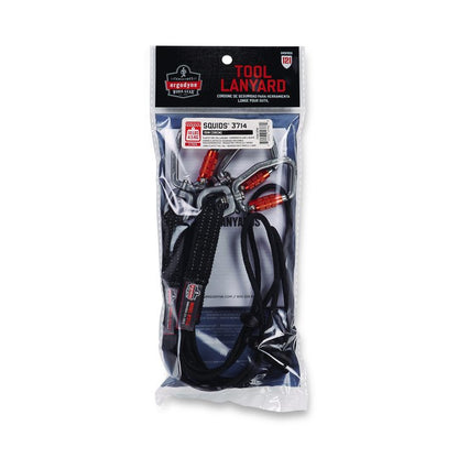 Squids 3714 Elastic Tool Tail Lanyard w/Carabiner and Cinch Loop, 10 lb Max Working Capacity, 15" Long, Black, 3/Pack