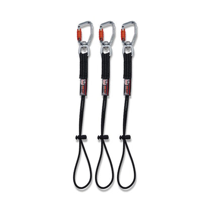 Squids 3714 Elastic Tool Tail Lanyard w/Carabiner and Cinch Loop, 10 lb Max Working Capacity, 15" Long, Black, 3/Pack