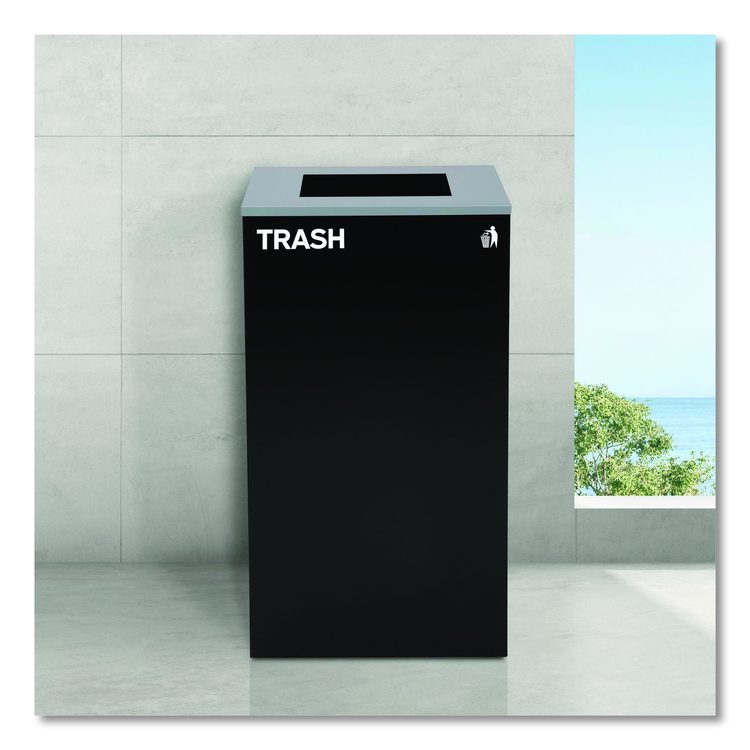 29 Gallon Trash/Recycling Cans, Steel, Blue Recycling Can with Square Lid, Black Trash Can with Square Lid