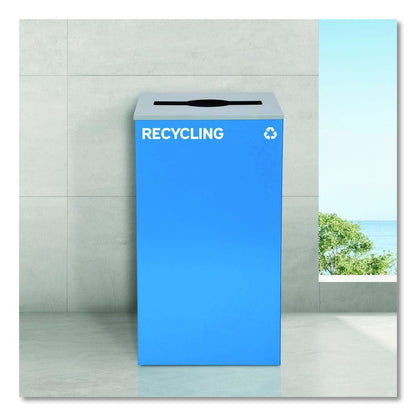 29 Gallon Trash/Recycling Cans, Steel, Blue Recycling with Mixed Lid, Black Trash Can with Square Lid