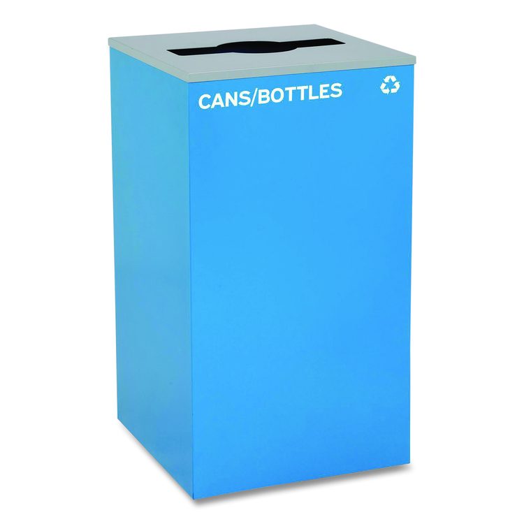 29 Gallon Trash/Recycling Cans, Steel, Blue Cans/Bottles Recycling with Mixed Lid, Black Trash Can with Square Lid