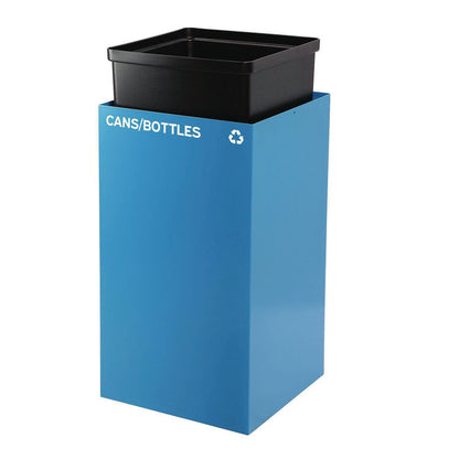 29 Gallon Trash/Recycling Cans, Steel, Blue Cans/Bottles Recycling with Mixed Lid, Black Trash Can with Square Lid