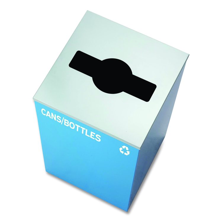 29 Gallon Trash/Recycling Cans, Steel, Blue Cans/Bottles Recycling with Mixed Lid, Black Trash Can with Square Lid