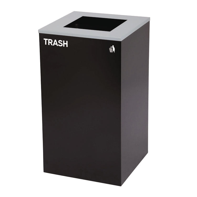 29 Gallon Trash/Recycling Cans, Steel, Blue Recycling with Circle Lid, Black Trash Can with Square Lid