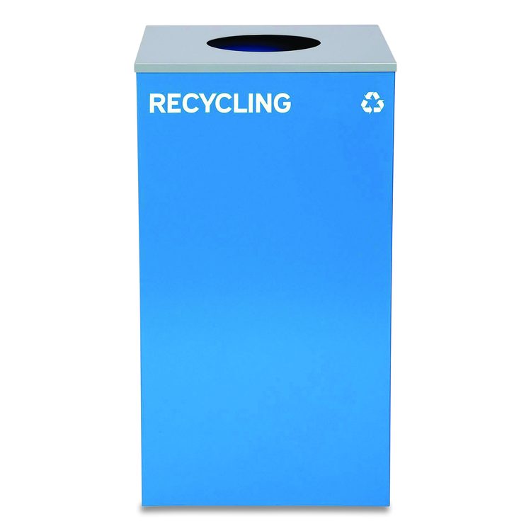 29 Gallon Trash/Recycling Cans, Steel, Blue Recycling with Circle Lid, Black Trash Can with Square Lid