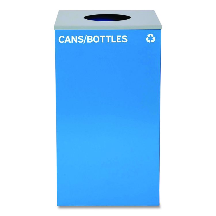 29 Gallon Trash/Recycling Cans, Steel, Blue Cans/Bottles Recycling with Circle Lid, Black Trash Can with Square Lid