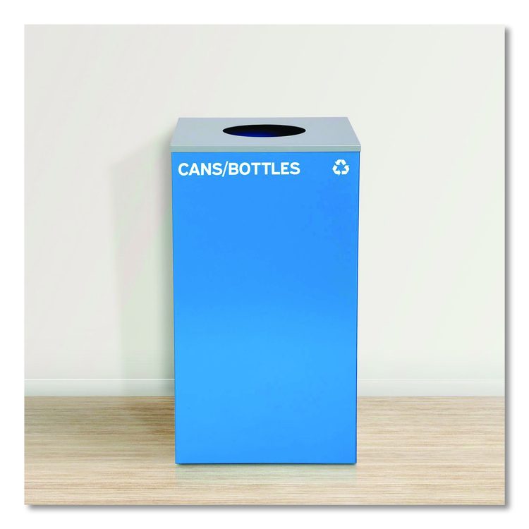 29 Gallon Trash/Recycling Cans, Steel, Blue Cans/Bottles Recycling with Circle Lid, Black Trash Can with Square Lid