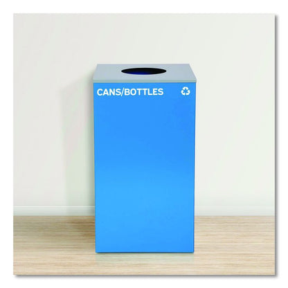 29 Gallon Trash/Recycling Cans, Steel, Blue Cans/Bottles Recycling with Circle Lid, Black Trash Can with Square Lid