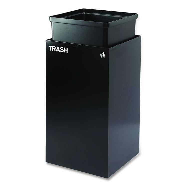 29 Gallon Trash/Recycling Cans, Steel, Green Recycling Can with Square Lid, Black Trash Can with Square Lid