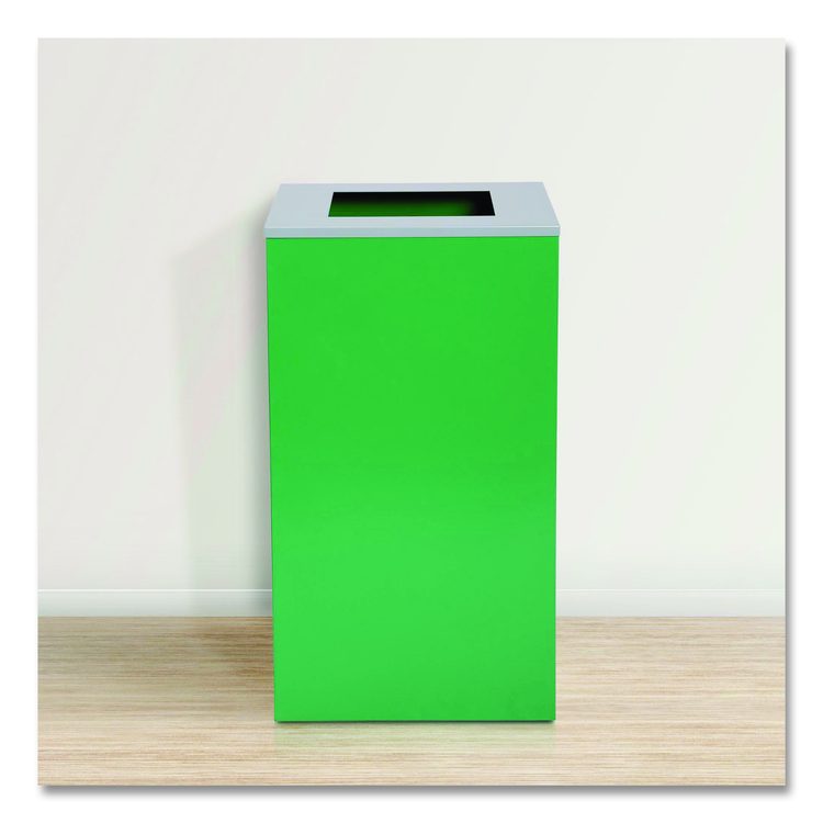 29 Gallon Trash/Recycling Cans, Steel, Green Recycling Can with Square Lid, Black Trash Can with Square Lid