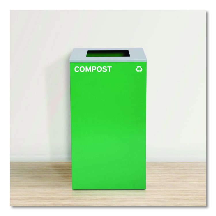 29 Gallon Trash/Recycling Cans, Steel, Green Compost Can with Square Lid, Black Trash Can with Square Lid