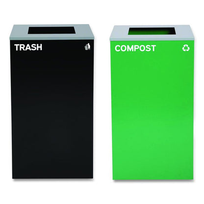 29 Gallon Trash/Recycling Cans, Steel, Green Compost Can with Square Lid, Black Trash Can with Square Lid
